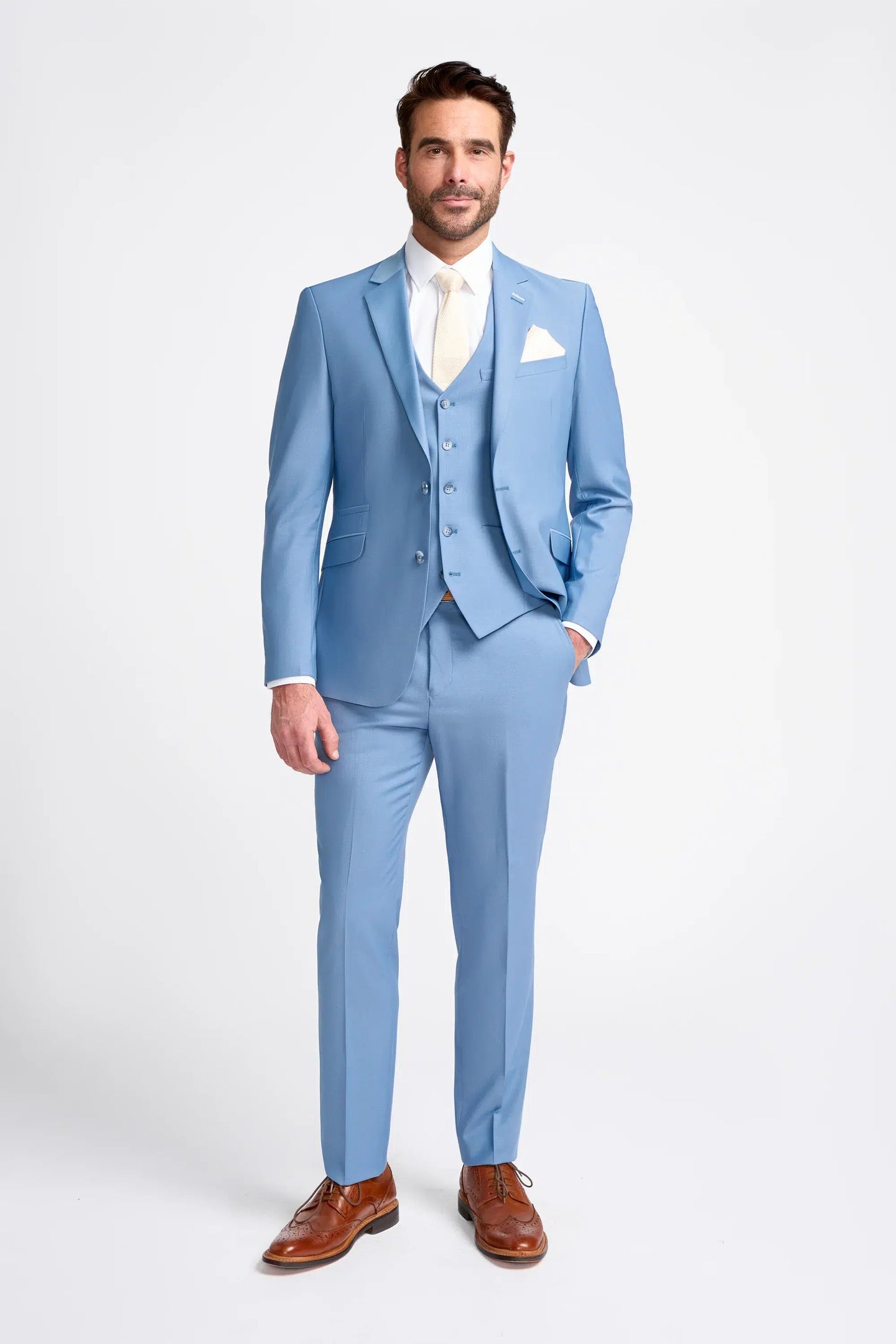 Bond - Traje de tres piezas azul cielo para hombre, corte entallado