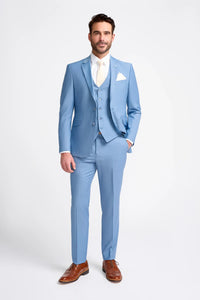 Bond - Traje de tres piezas azul cielo para hombre, corte entallado