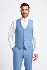 Bond - Traje de tres piezas azul cielo para hombre, corte entallado