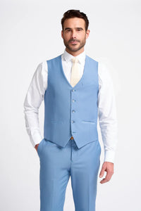 Bond - Traje de tres piezas azul cielo para hombre, corte entallado