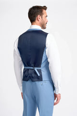 Bond - Traje de tres piezas azul cielo para hombre, corte entallado