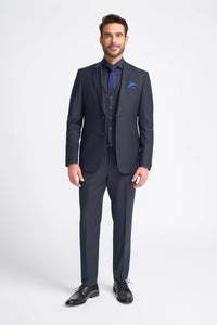 Bond - Traje de tres piezas para hombre, color azul marino oscuro, corte entallado.