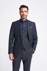 Bond - Traje de tres piezas para hombre, color azul marino oscuro, corte entallado.