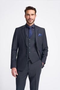 Bond - Traje de tres piezas para hombre, color azul marino oscuro, corte entallado.