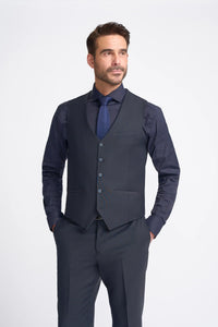 Bond - Traje de tres piezas para hombre, color azul marino oscuro, corte entallado.