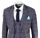 Traje de tres piezas para hombre de tweed azul a cuadros