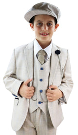 Traje de tres piezas de tweed color crema para niño Caridi - Traje de boda