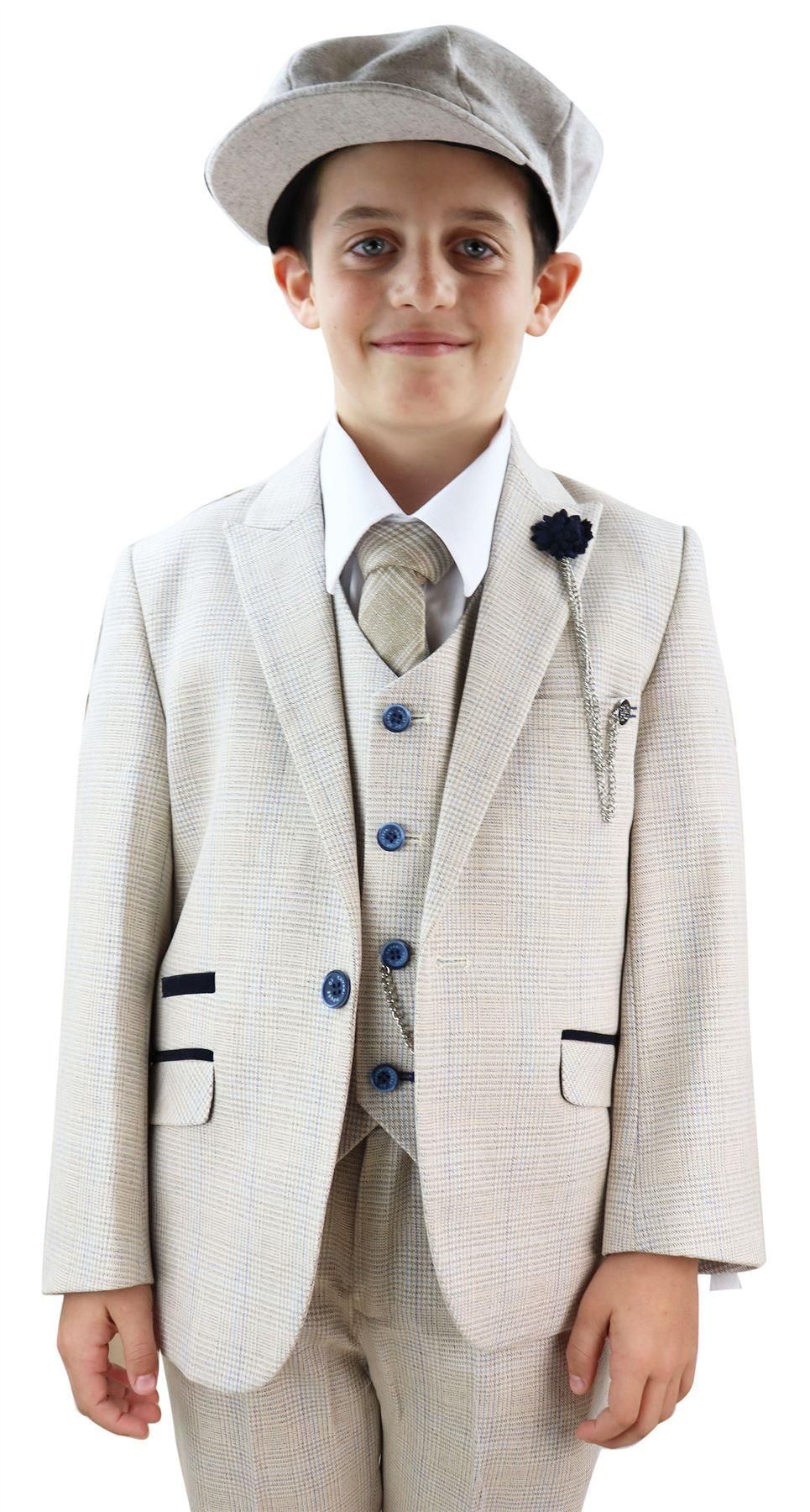 Traje de tres piezas de tweed color crema para niño Caridi - Traje de boda
