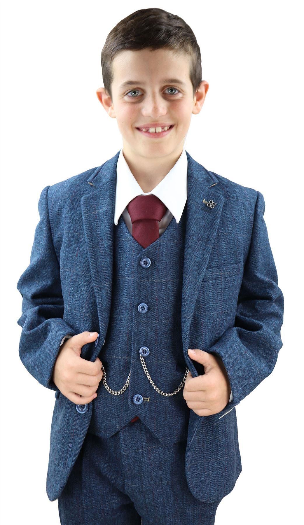Traje de tres piezas de tweed azul para niño Carnegi - Traje de boda