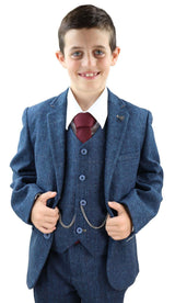 Traje de tres piezas de tweed azul para niño Carnegi - Traje de boda