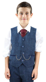 Traje de tres piezas de tweed azul para niño Carnegi - Traje de boda