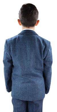 Traje de tres piezas de tweed azul para niño Carnegi - Traje de boda