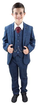 Traje de tres piezas de tweed azul para niño Carnegi - Traje de boda