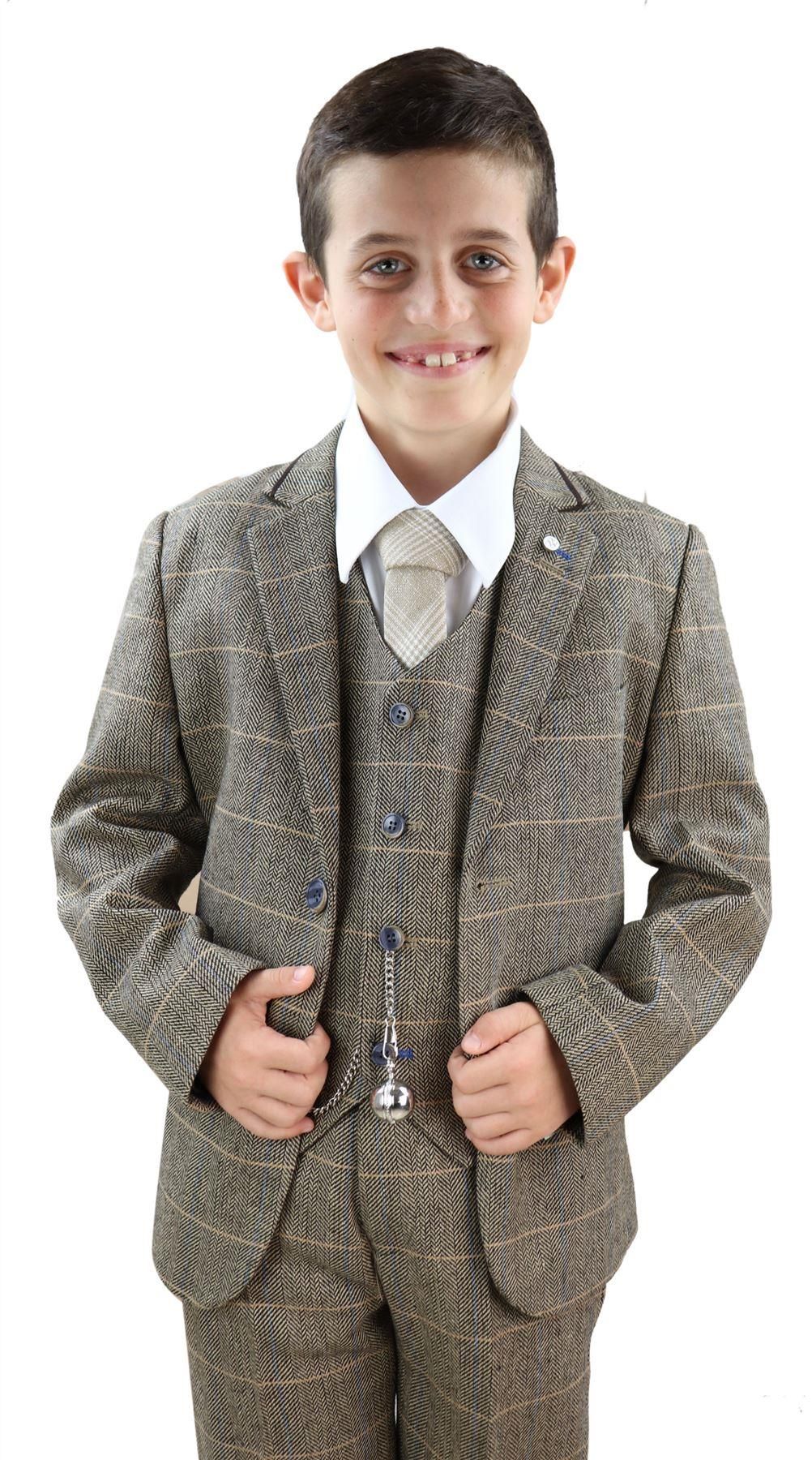 Traje de 3 piezas de tweed marrón claro para niño - Traje estilo Peaky Blinders Albert