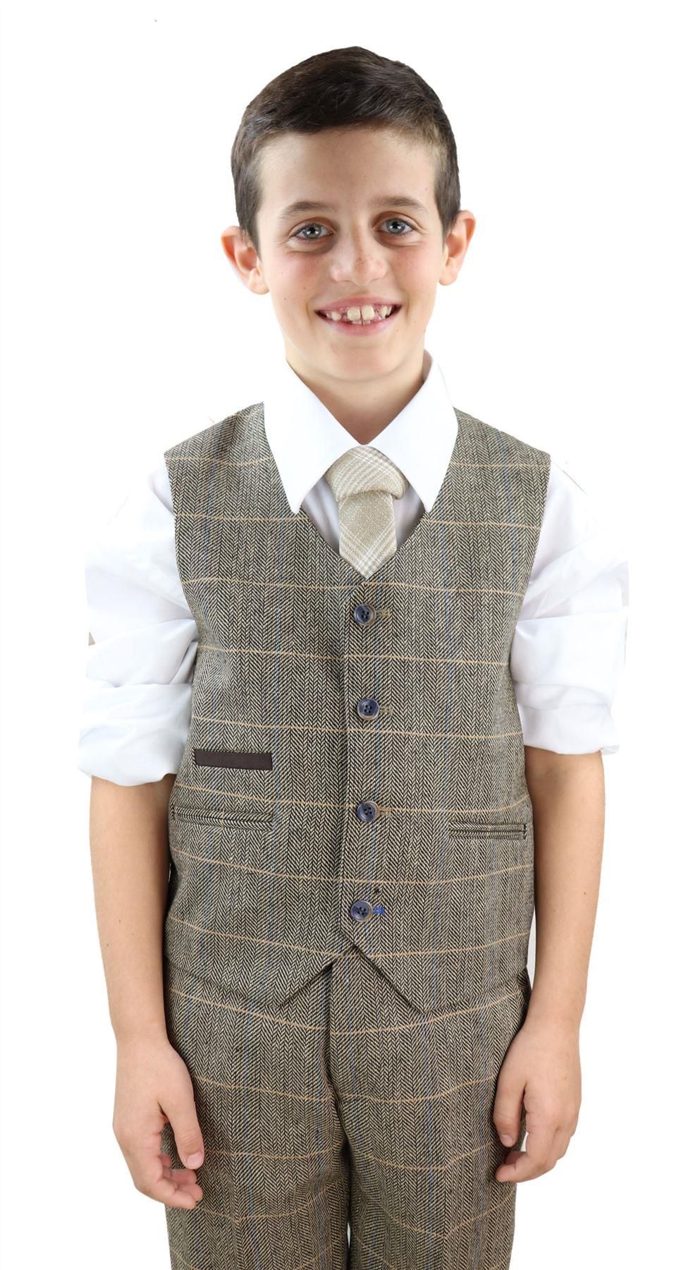 Traje de 3 piezas de tweed marrón claro para niño - Traje estilo Peaky Blinders Albert