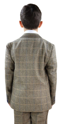 Traje de 3 piezas de tweed marrón claro para niño - Traje estilo Peaky Blinders Albert