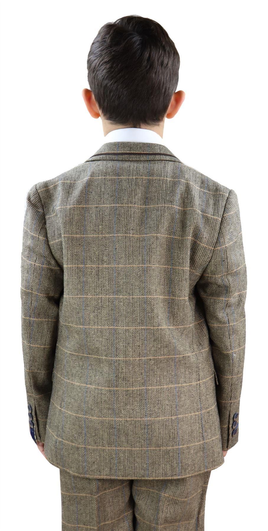 Traje de 3 piezas de tweed marrón claro para niño - Traje estilo Peaky Blinders Albert