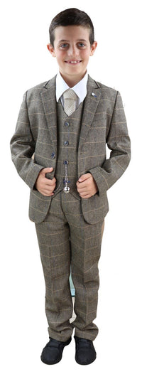 Traje de 3 piezas de tweed marrón claro para niño - Traje estilo Peaky Blinders Albert