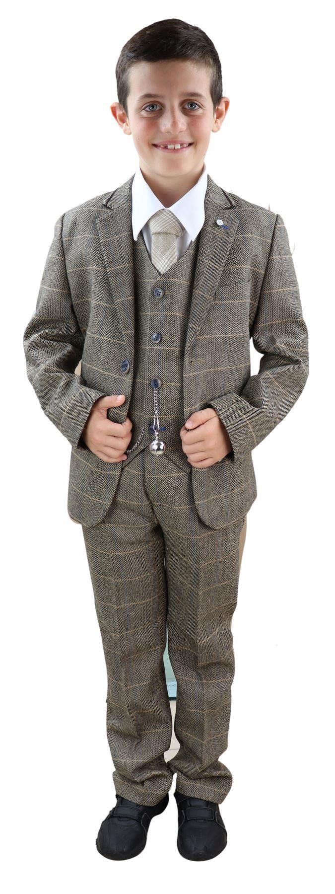 Traje de 3 piezas de tweed marrón claro para niño - Traje estilo Peaky Blinders Albert