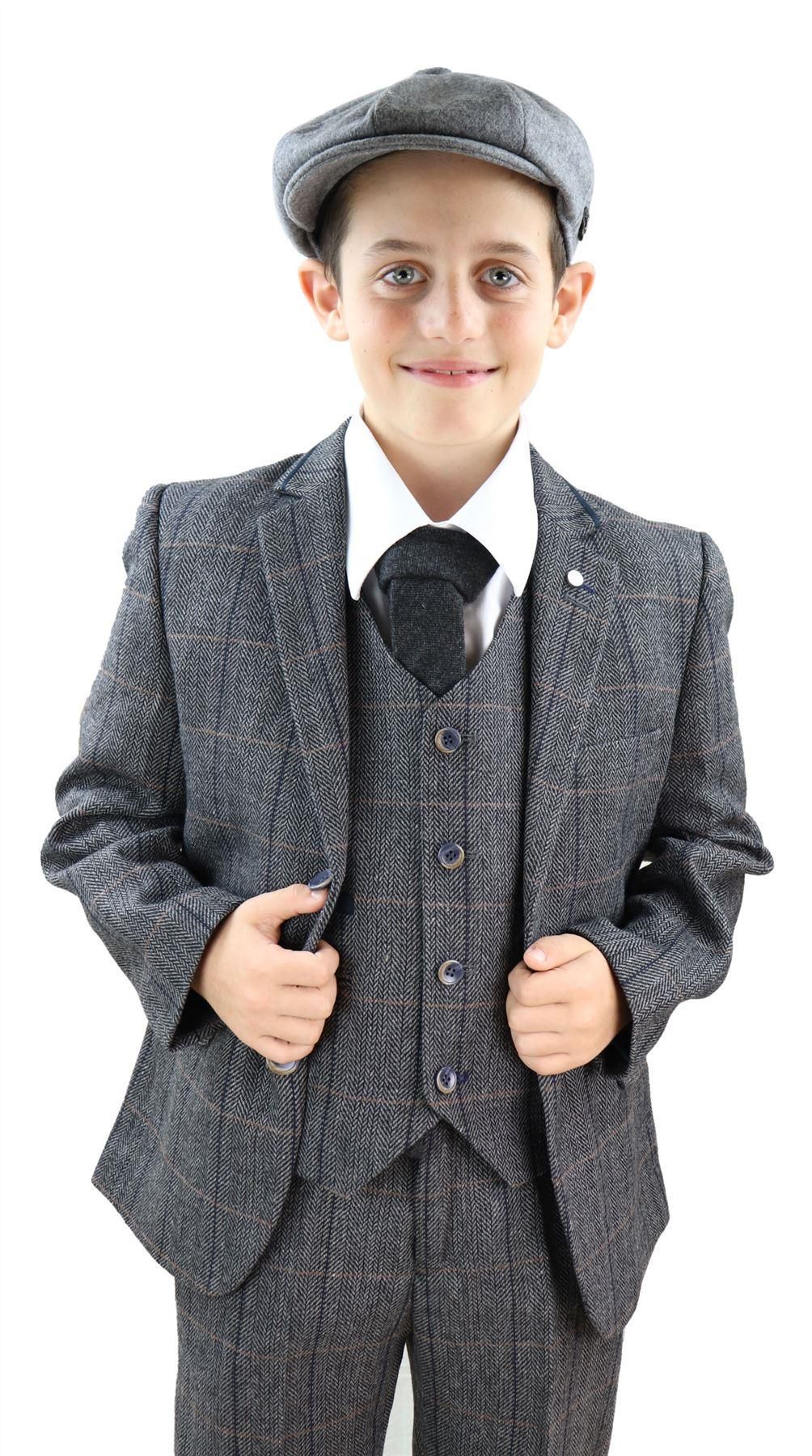 Traje de tres piezas de tweed gris para niño, estilo Peaky Blinders, Albert - Traje de boda