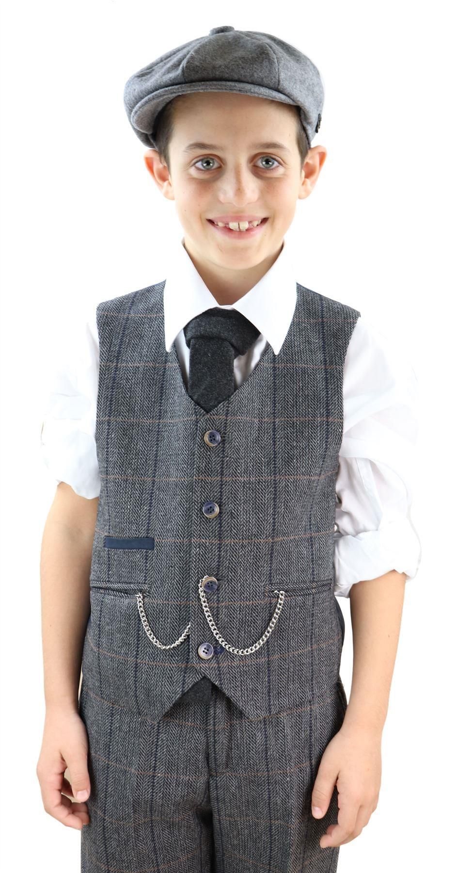 Traje de tres piezas de tweed gris para niño, estilo Peaky Blinders, Albert - Traje de boda