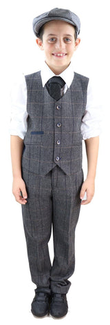 Traje de tres piezas de tweed gris para niño, estilo Peaky Blinders, Albert - Traje de boda