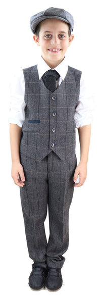 Traje de tres piezas de tweed gris para niño, estilo Peaky Blinders, Albert - Traje de boda