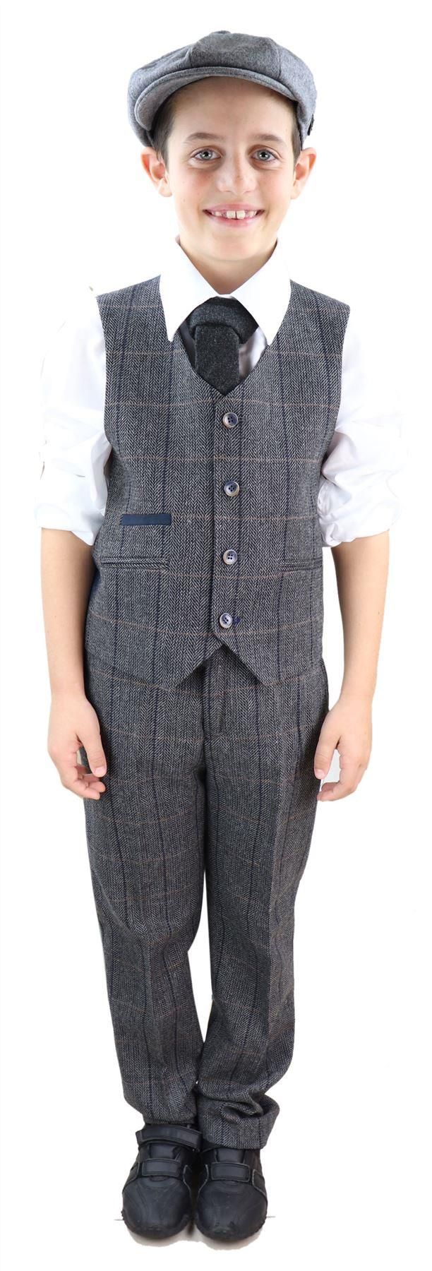Traje de tres piezas de tweed gris para niño, estilo Peaky Blinders, Albert - Traje de boda