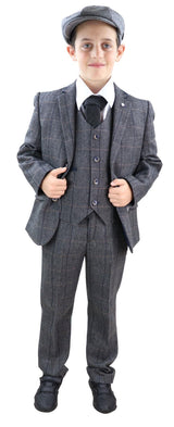 Traje de tres piezas de tweed gris para niño, estilo Peaky Blinders, Albert - Traje de boda