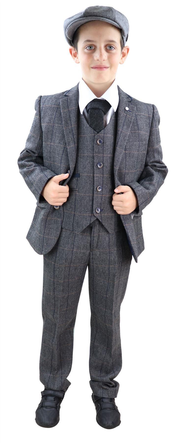 Traje de tres piezas de tweed gris para niño, estilo Peaky Blinders, Albert - Traje de boda