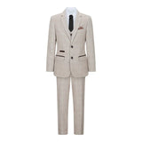 Traje de tres piezas de tweed a cuadros beige y marrón para niño, ideal para bodas, estilo vintage retro clásico.