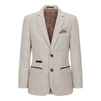 Traje de tres piezas de tweed a cuadros beige y marrón para niño, ideal para bodas, estilo vintage retro clásico.