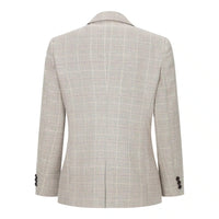 Traje de tres piezas de tweed a cuadros beige y marrón para niño, ideal para bodas, estilo vintage retro clásico.
