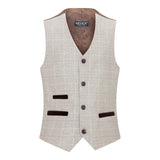 Traje de tres piezas de tweed a cuadros beige y marrón para niño, ideal para bodas, estilo vintage retro clásico.
