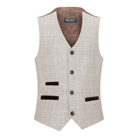 Traje de tres piezas de tweed a cuadros beige y marrón para niño, ideal para bodas, estilo vintage retro clásico.