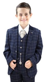 Traje de tres piezas a cuadros azul marino para niño - Traje estilo Peaky Blinders Shelby