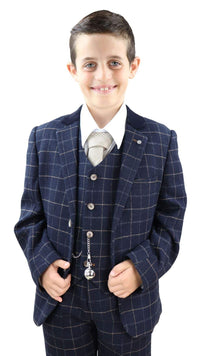 Traje de tres piezas a cuadros azul marino para niño - Traje estilo Peaky Blinders Shelby