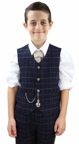 Traje de tres piezas a cuadros azul marino para niño - Traje estilo Peaky Blinders Shelby