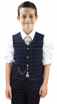 Traje de tres piezas a cuadros azul marino para niño - Traje estilo Peaky Blinders Shelby