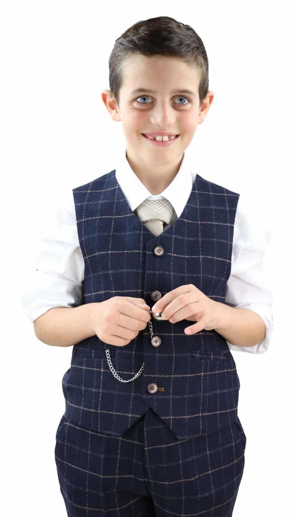 Traje de tres piezas a cuadros azul marino para niño - Traje estilo Peaky Blinders Shelby
