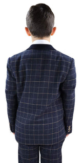 Traje de tres piezas a cuadros azul marino para niño - Traje estilo Peaky Blinders Shelby