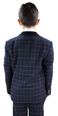 Traje de tres piezas a cuadros azul marino para niño - Traje estilo Peaky Blinders Shelby