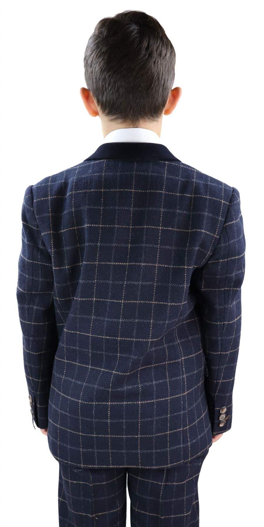 Traje de tres piezas a cuadros azul marino para niño - Traje estilo Peaky Blinders Shelby