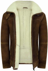 Chaqueta de piel de oveja color marrón claro para hombre