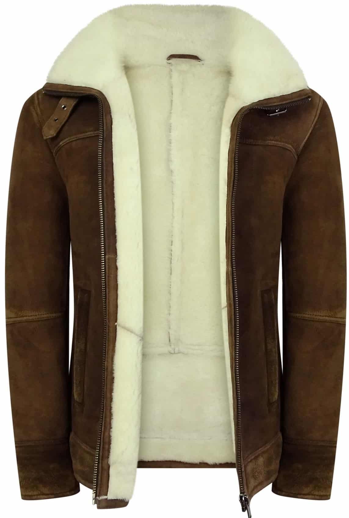Chaqueta de piel de oveja color marrón claro para hombre