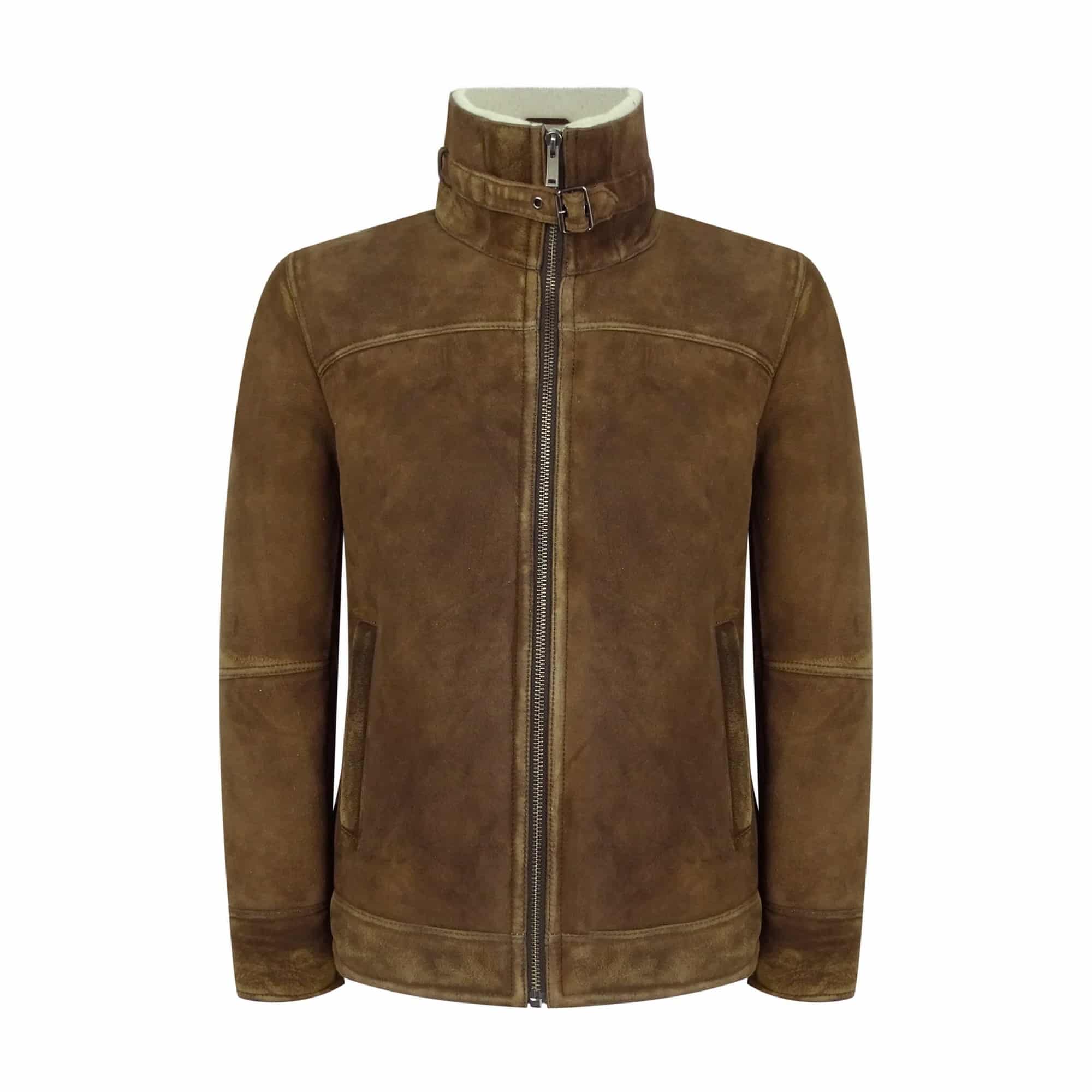 Chaqueta de piel de oveja color marrón claro para hombre