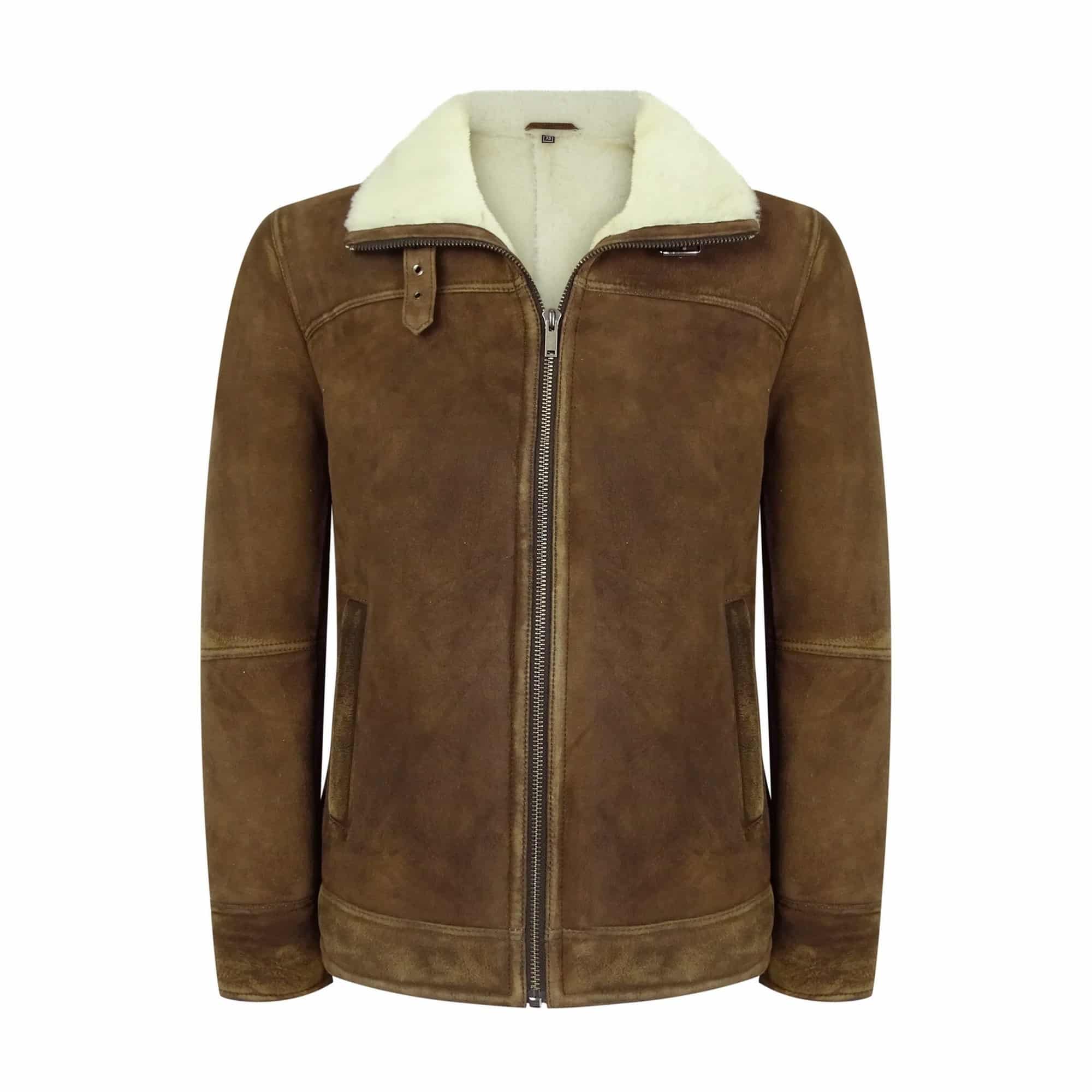 Chaqueta de piel de oveja color marrón claro para hombre