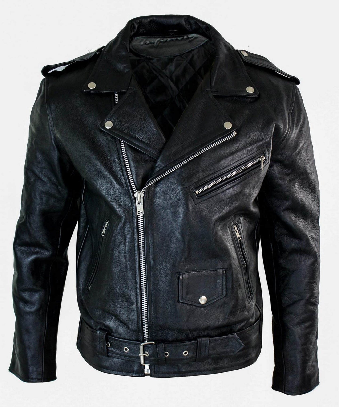 Chaqueta de motociclista Brando para hombre, de piel auténtica, con cremallera cruzada, de piel de vaca original.