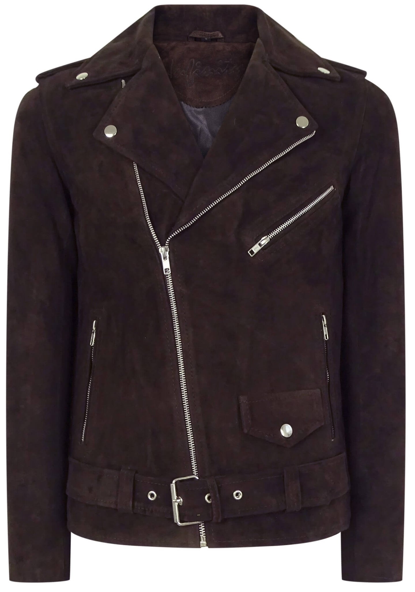 Chaqueta de hombre Brando de ante, de piel auténtica, estilo vintage, con cremallera cruzada y color marrón.