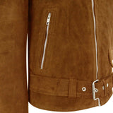 Chaqueta de ante Brando vintage de piel auténtica para hombre con cremallera cruzada - Camel